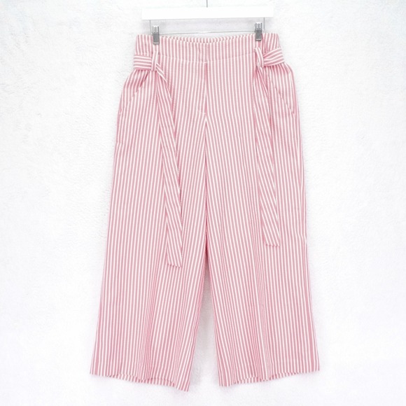 New York & Company Pants - New York &‎ Company Pants Culotte Pink White Striped Belted -8   32 / 26- Belted